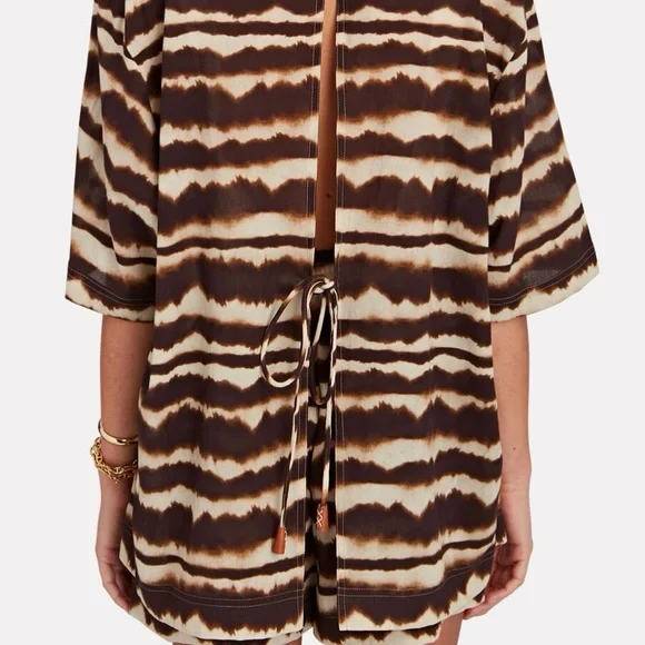 Nanushka Brown Tie-Dye Stripe Short Sleeve Shirt - Picture 3 of 11